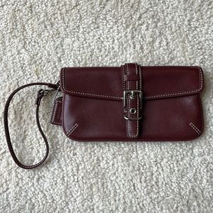 Coach Purple Maroon Purple Bag Wristlet Wallet Belt Closure Tan Interior Purse